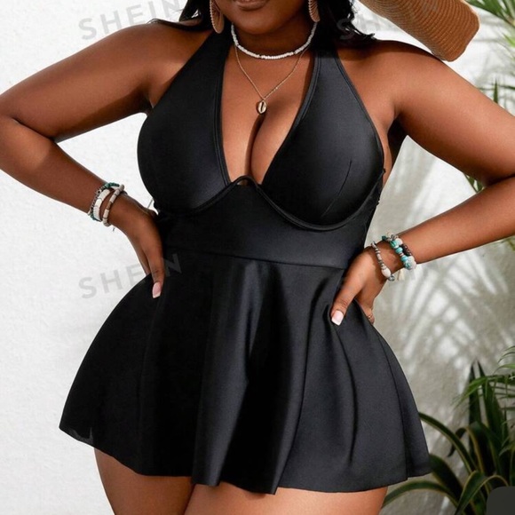 Plus Size Halter Neck Swim Dress - Picture 3 of 7
